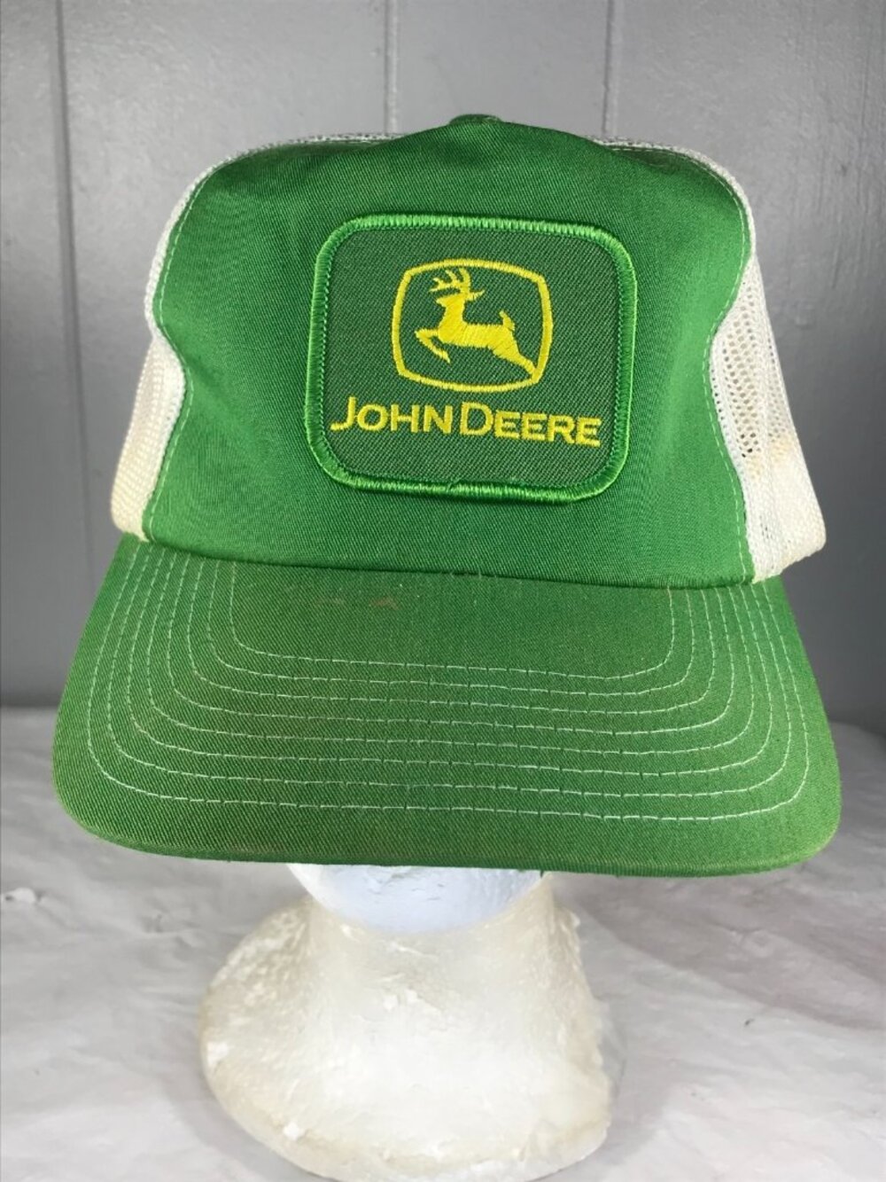 Vintage John Deere Patch Louisville MFG Full Mesh Snapback Trucker Hat Green